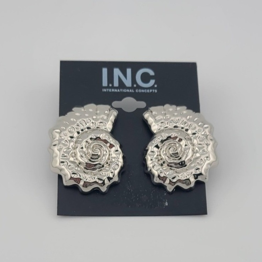 INC International Concepts Silver Tone Nautilus Shell Stud Statement Earrings
